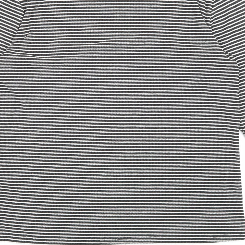 Zara Womens Black High Neck Striped Polyester Pullover Jumper Size L