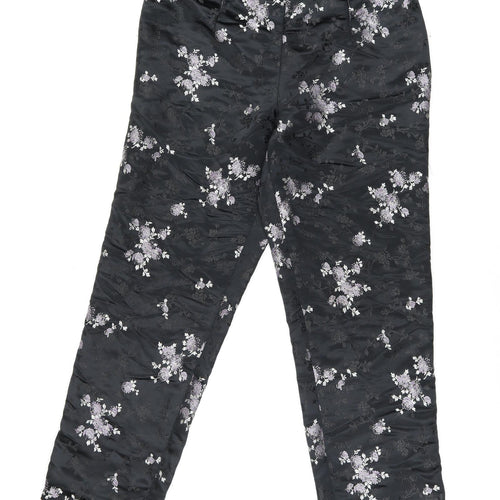 Kaliko Womens Black Floral Polyester Trousers Size 14 L28 in Regular Zip