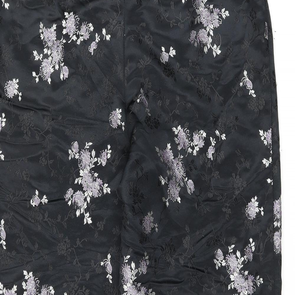Kaliko Womens Black Floral Polyester Trousers Size 14 L28 in Regular Zip