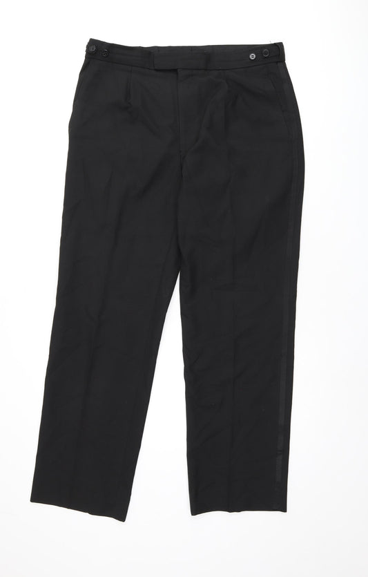 Scott & Taylor Mens Black Polyester Dress Pants Trousers Size 34 in L29 in Regular Zip