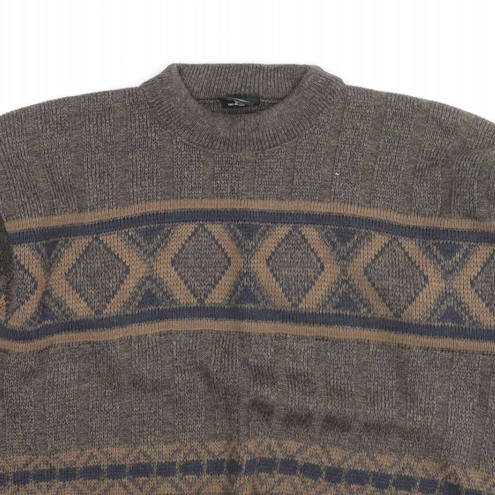 C&A Mens Brown Round Neck Fair Isle Acrylic Pullover Jumper Size M Long Sleeve - Chest size 38''