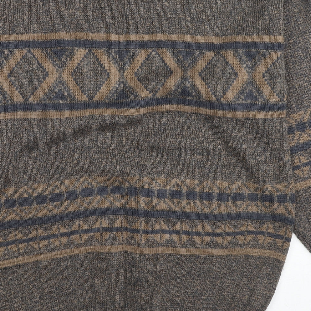 C&A Mens Brown Round Neck Fair Isle Acrylic Pullover Jumper Size M Long Sleeve - Chest size 38''