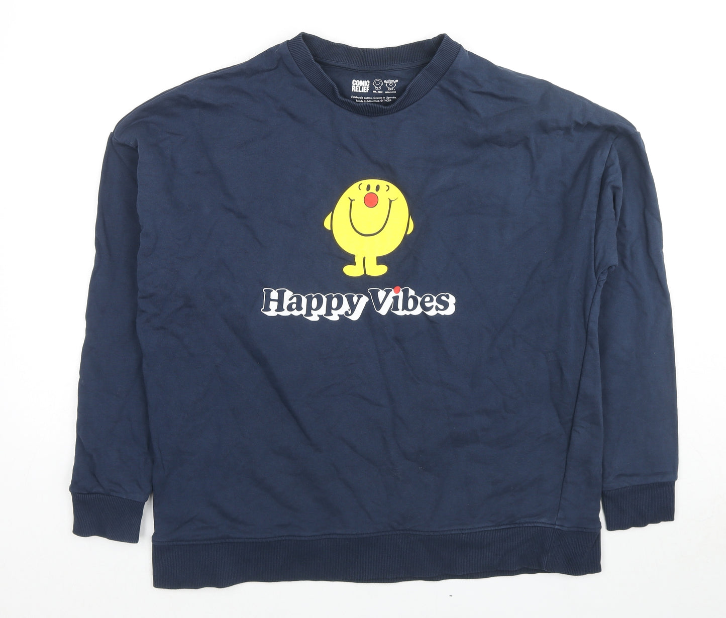 Comic Relief Mens Blue Cotton Pullover Sweatshirt Size XL - Mr.Men Happy Vibes