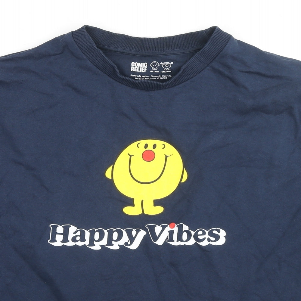 Comic Relief Mens Blue Cotton Pullover Sweatshirt Size XL - Mr.Men Happy Vibes