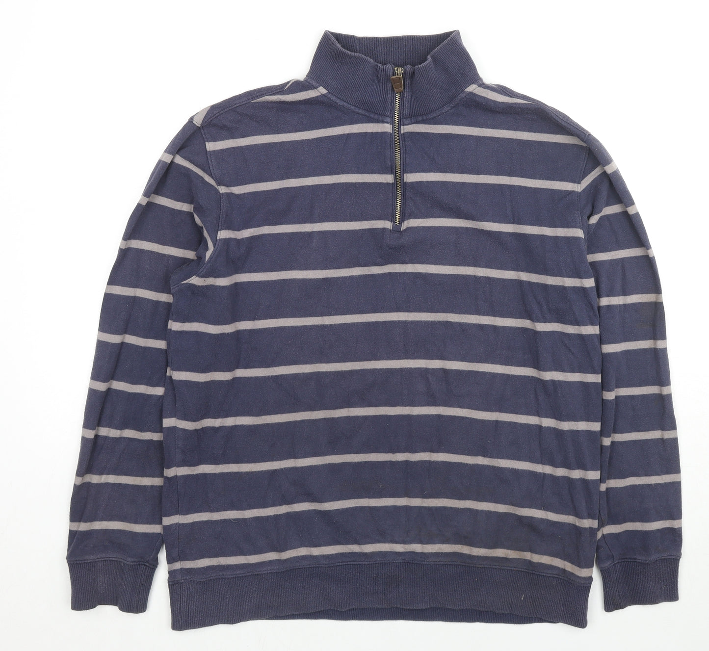 Marks and Spencer Mens Blue Striped Cotton Pullover Sweatshirt Size M