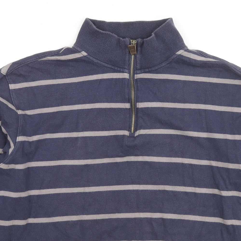 Marks and Spencer Mens Blue Striped Cotton Pullover Sweatshirt Size M