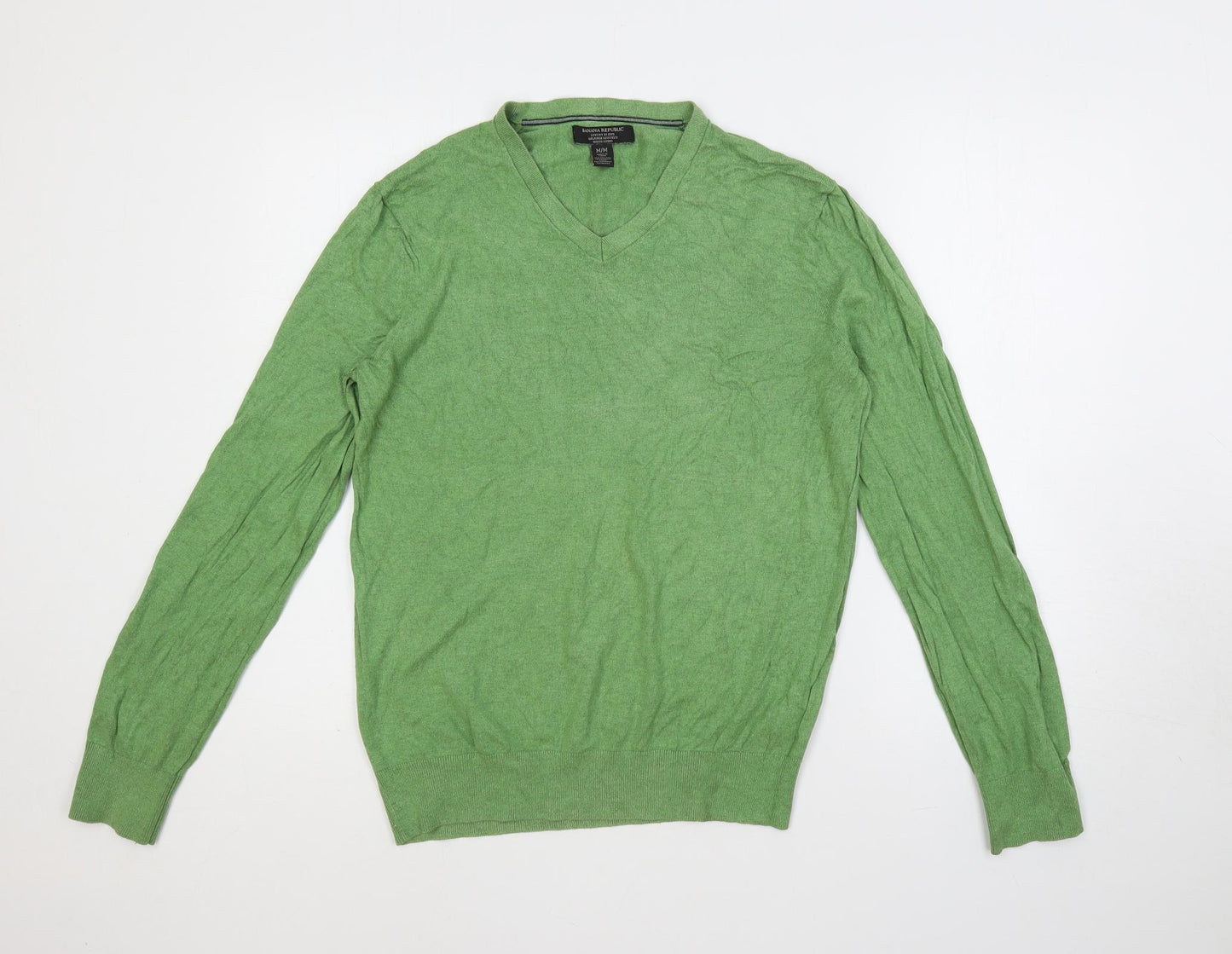 Banana Republic Mens Green V-Neck Cotton Pullover Jumper Size M Long Sleeve