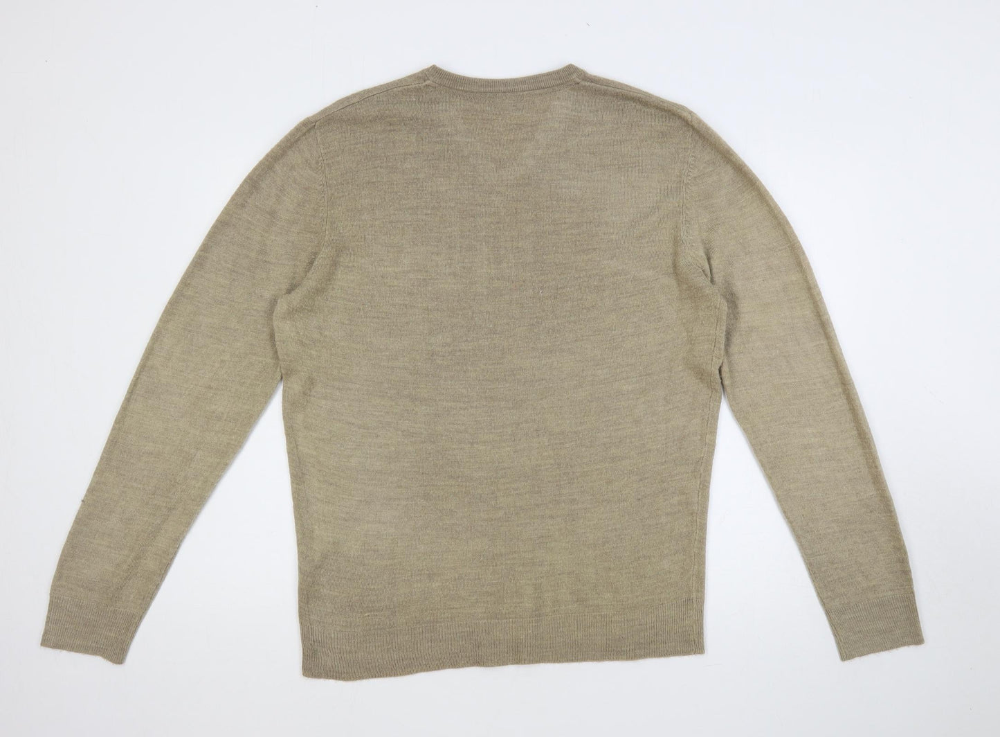 M&Co Mens Beige V-Neck Acrylic Pullover Jumper Size M Long Sleeve