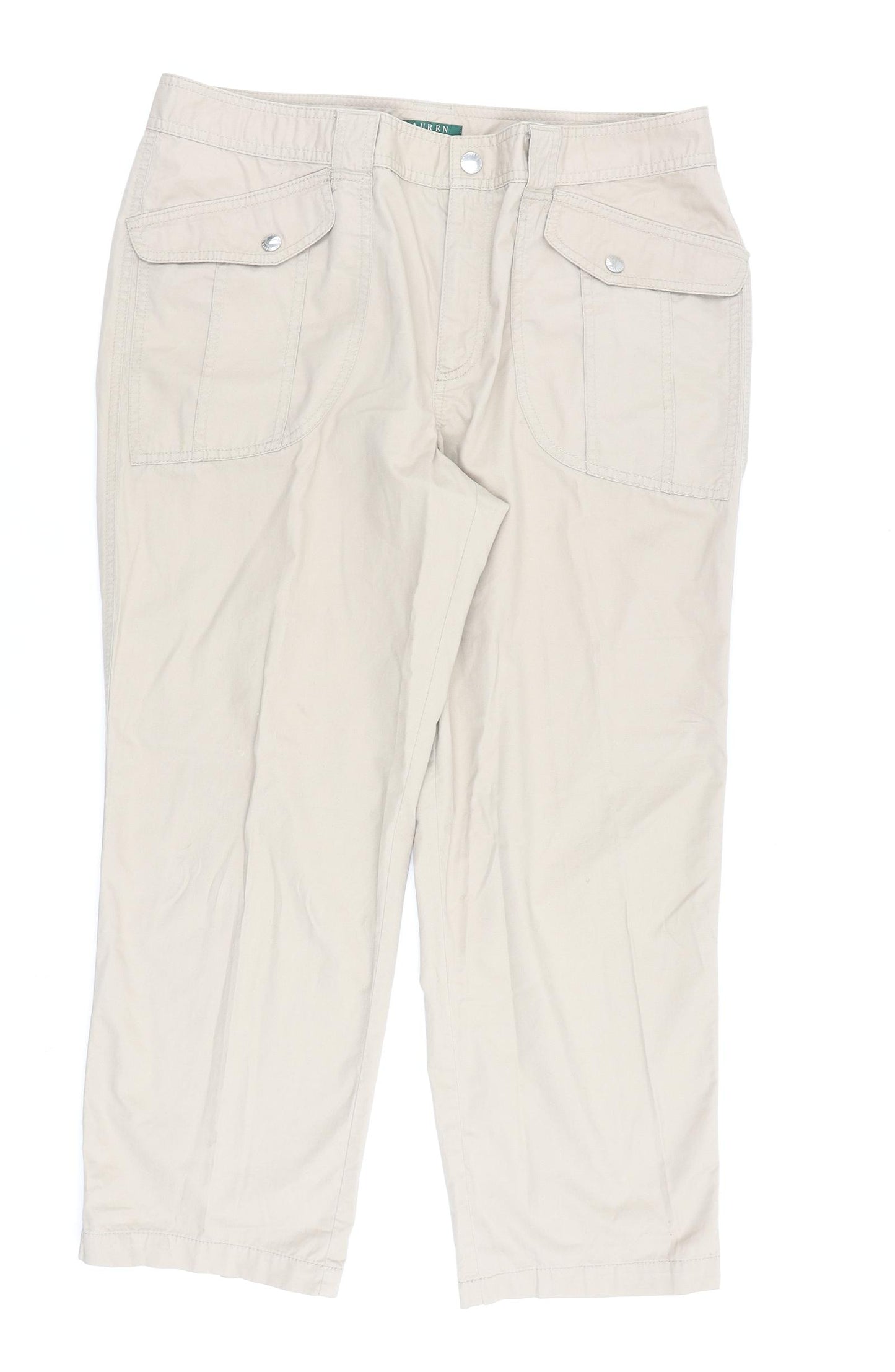 Ralph Lauren Womens Beige Cotton Trousers Size 14 L26 in Regular Zip