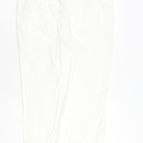 Marks and Spencer Womens White Flax Trousers Size 14 L26 in Regular Tie