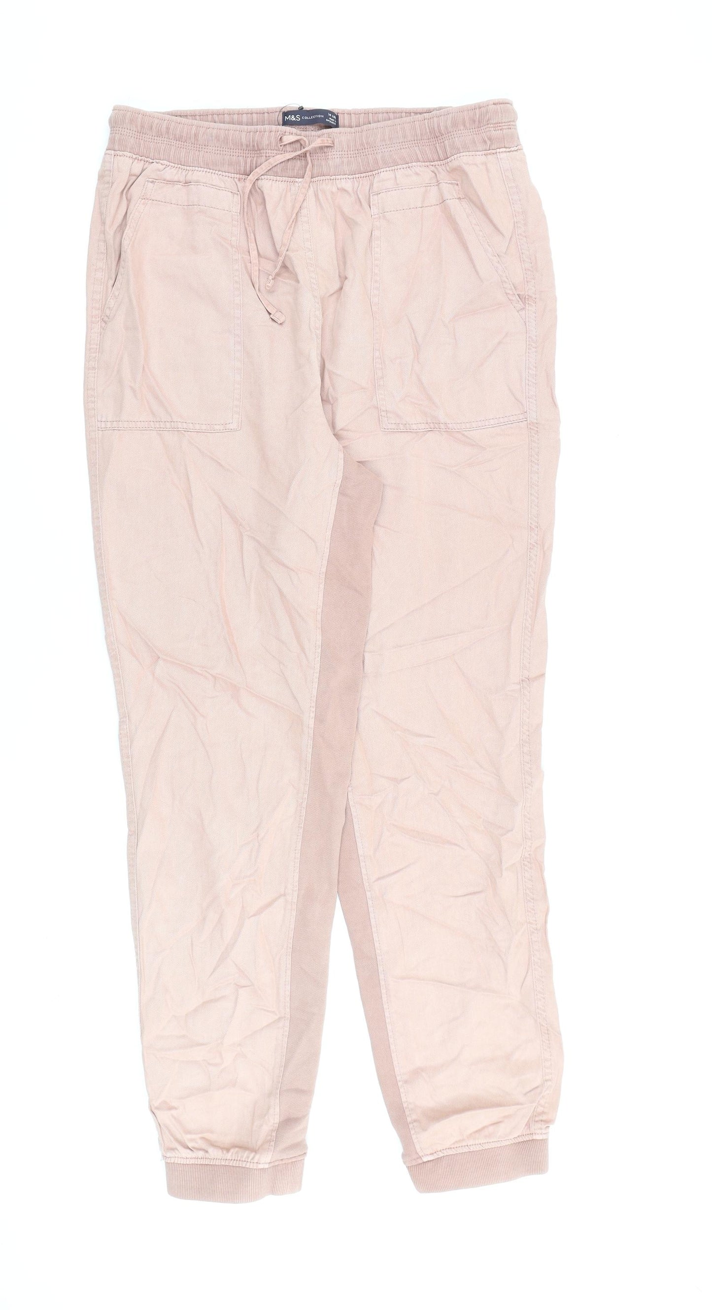 Marks and Spencer Womens Pink Lyocell Cargo Trousers Size 14 L31 in Regular Zip