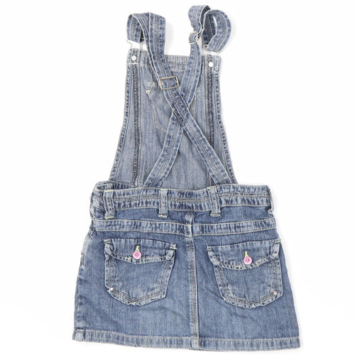 George Girls Blue 100% Cotton Pinafore/Dungaree Dress Size 7-8 Years Square Neck Button