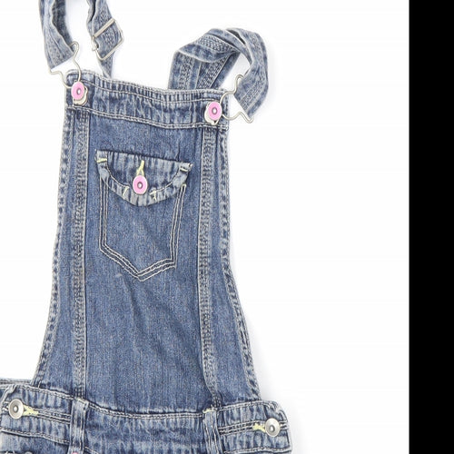 George Girls Blue 100% Cotton Pinafore/Dungaree Dress Size 7-8 Years Square Neck Button