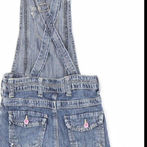 George Girls Blue 100% Cotton Pinafore/Dungaree Dress Size 7-8 Years Square Neck Button