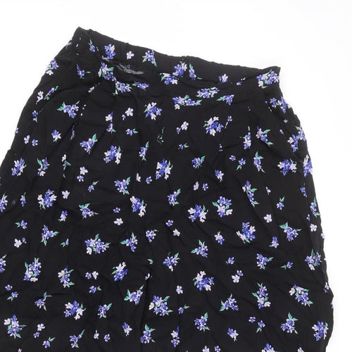 Nobody's Child Womens Black Floral Viscose Trousers Size 14 L20 in Regular - Cropped