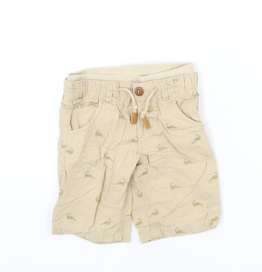 Mothercare Boys Beige Geometric Cotton Bermuda Shorts Size 4-5 Years L6 in Regular Drawstring - Dinosaurs