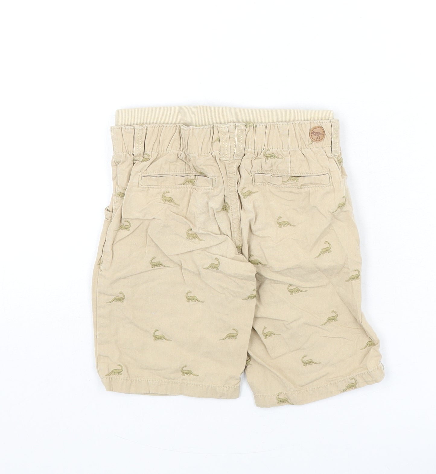 Mothercare Boys Beige Geometric Cotton Bermuda Shorts Size 4-5 Years L6 in Regular Drawstring - Dinosaurs