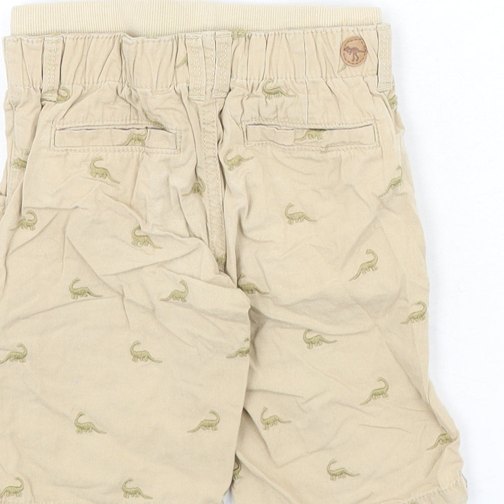 Mothercare Boys Beige Geometric Cotton Bermuda Shorts Size 4-5 Years L6 in Regular Drawstring - Dinosaurs