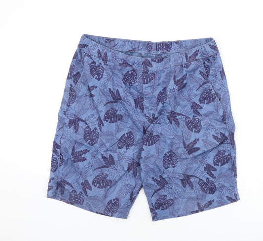 Uniqlo Mens Blue Geometric Cotton Bermuda Shorts Size L L8 in Regular - Leaf Print