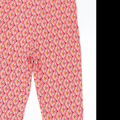 Marks and Spencer Womens Pink Geometric Viscose Trousers Size 14 L29 in Regular - Pockets