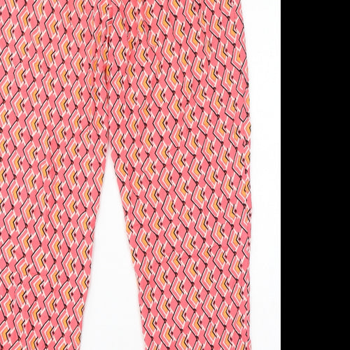 Marks and Spencer Womens Pink Geometric Viscose Trousers Size 14 L29 in Regular - Pockets
