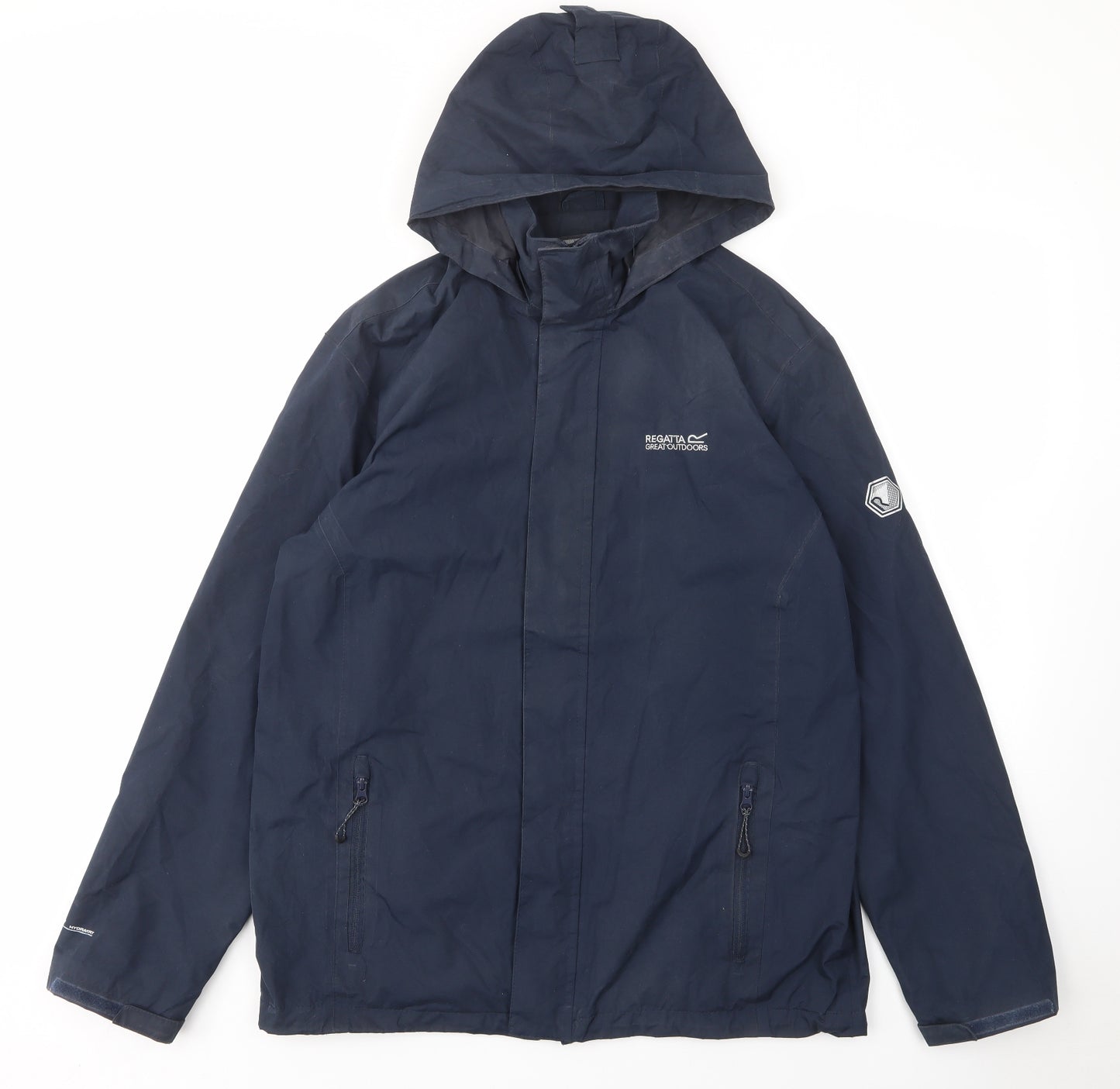 Regatta Mens Blue Rain Coat Coat Size L Zip - Logo, Embroided, Zip Pockets