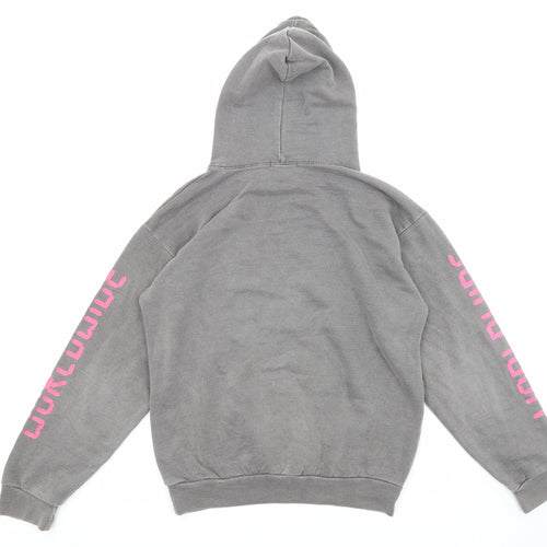 PRETTYLITTLETHING Womens Grey Polyester Pullover Hoodie Size S Drawstring