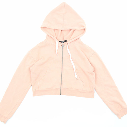 FOREVER 21 Womens Pink Cotton Full Zip Hoodie Size S Zip - Cropped