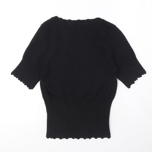 Zara Womens Black Viscose Basic T-Shirt Size S Scoop Neck