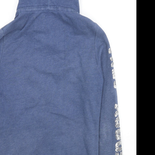 Superdry Womens Blue Cotton Full Zip Hoodie Size S Zip - Sequin Detail Logo