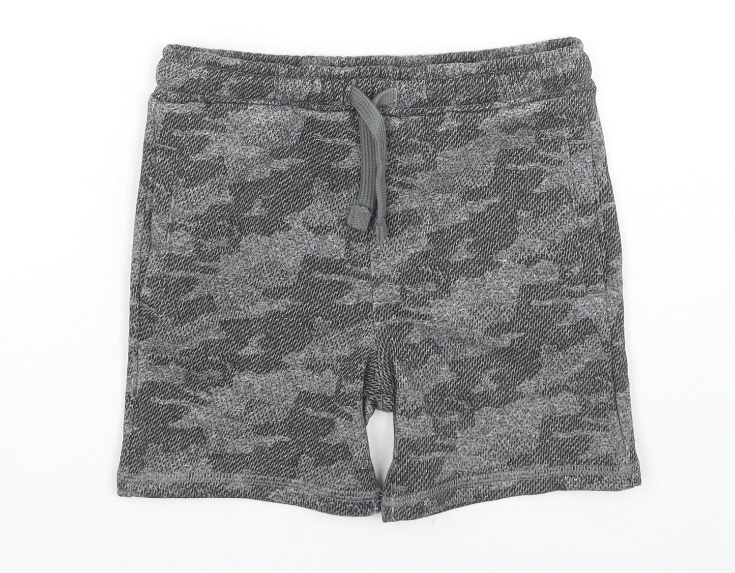 Marks and Spencer Boys Grey Camouflage Cotton Sweat Shorts Size 4-5 Years Regular Drawstring