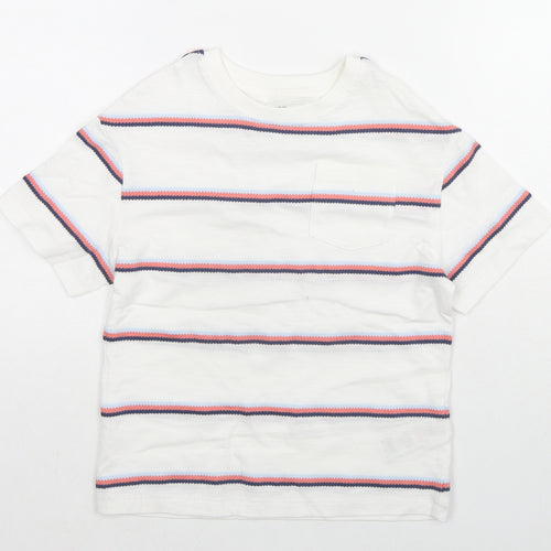 Marks and Spencer Boys White Striped Cotton Basic T-Shirt Size 4-5 Years Round Neck Pullover