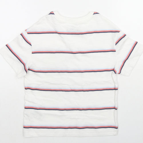 Marks and Spencer Boys White Striped Cotton Basic T-Shirt Size 4-5 Years Round Neck Pullover