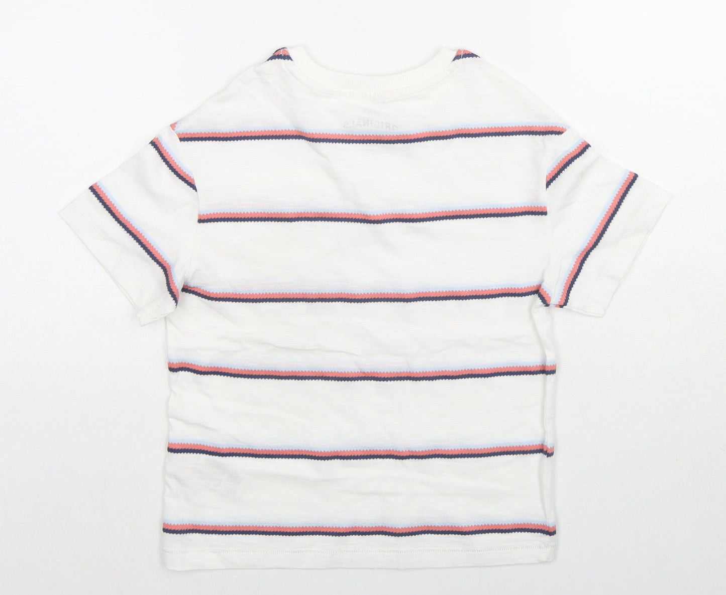 Marks and Spencer Boys White Striped Cotton Basic T-Shirt Size 4-5 Years Round Neck Pullover