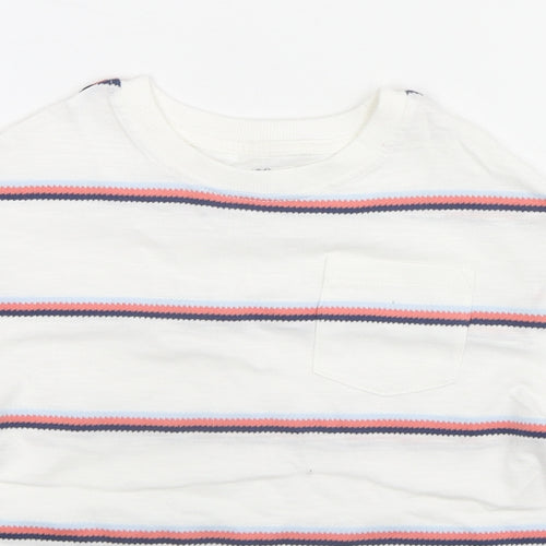 Marks and Spencer Boys White Striped Cotton Basic T-Shirt Size 4-5 Years Round Neck Pullover