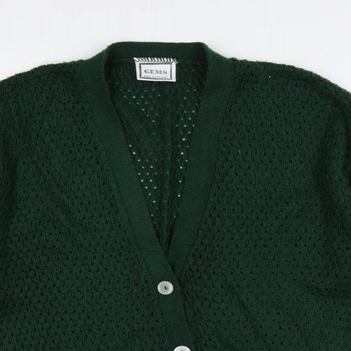 Gems Womens Green V-Neck Acrylic Cardigan Jumper Size L