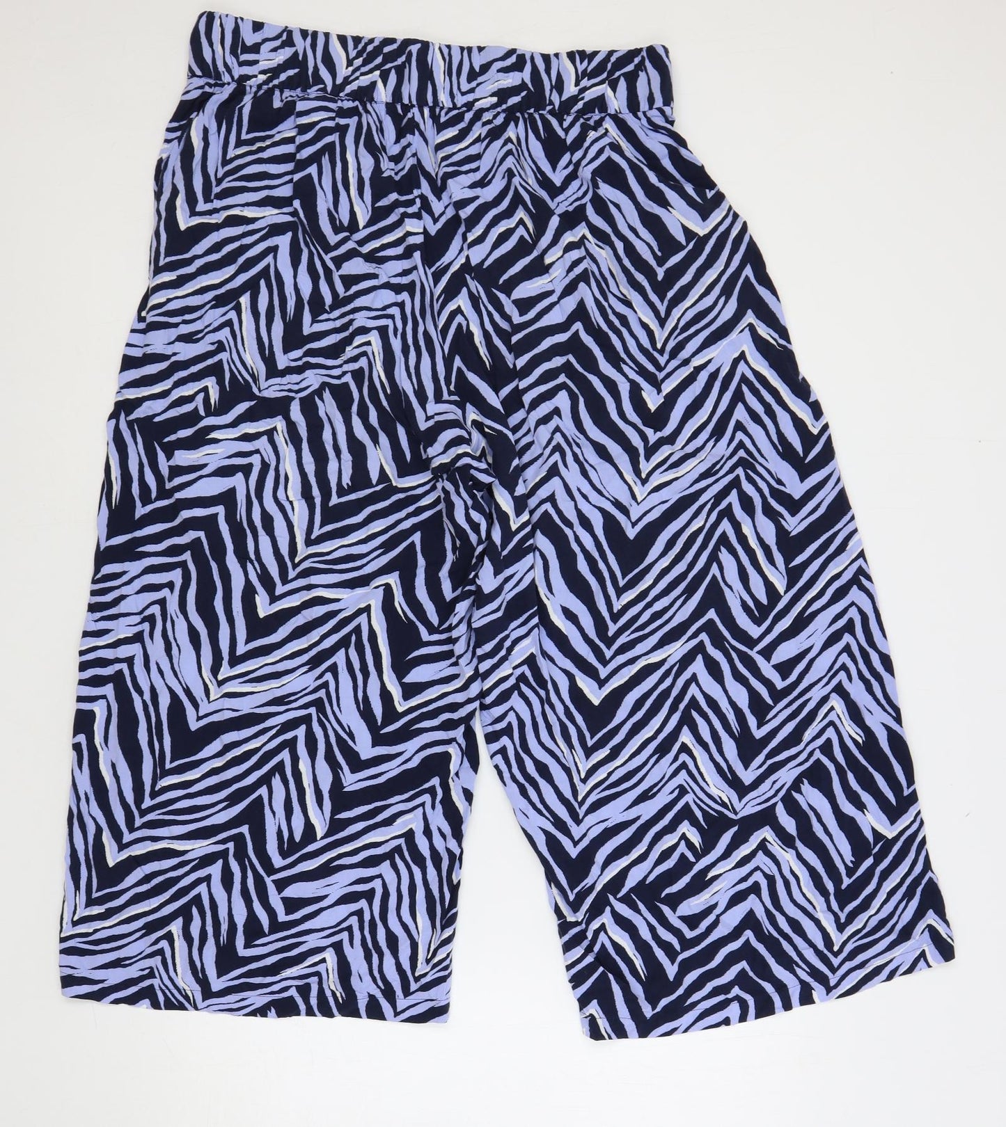 Marks and Spencer Womens Blue Geometric Viscose Cropped Trousers Size 14 L22 in Regular - Elastic Waist