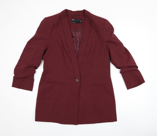 ASOS Womens Red Polyester Jacket Blazer Size 14 - Ruched Sleeves