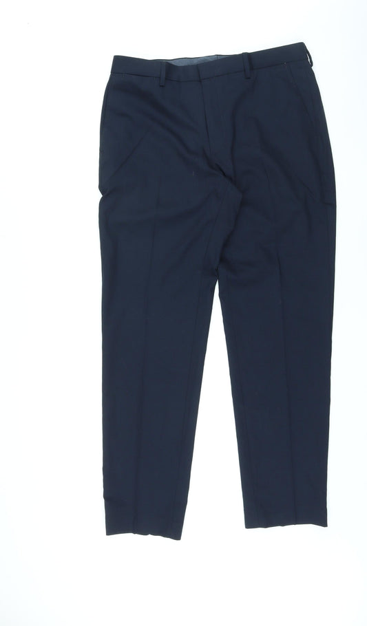 Marks and Spencer Mens Blue Wool Dress Pants Trousers Size 34 in L31 in Regular Zip