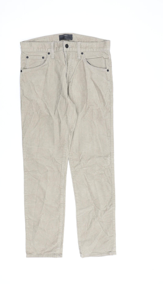 Marks and Spencer Mens Beige Cotton Trousers Size 30 in L29 in Slim Zip