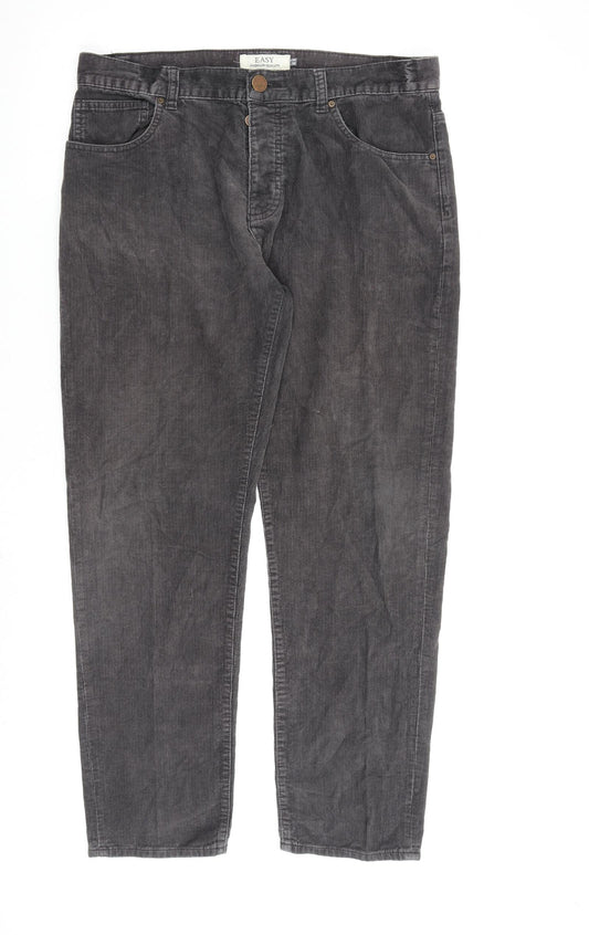 Easy Mens Grey Cotton Trousers Size 34 in L30 in Regular Zip