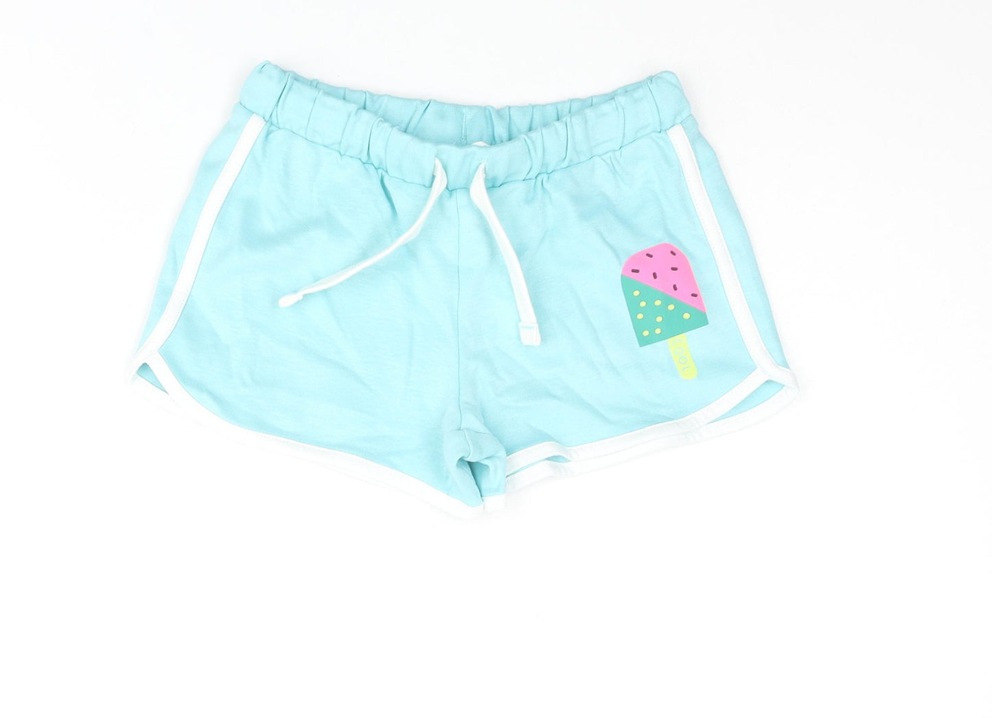 Marks and Spencer Girls Blue Cotton Sweat Shorts Size 6-7 Years Regular Drawstring - Watermelon Lolly