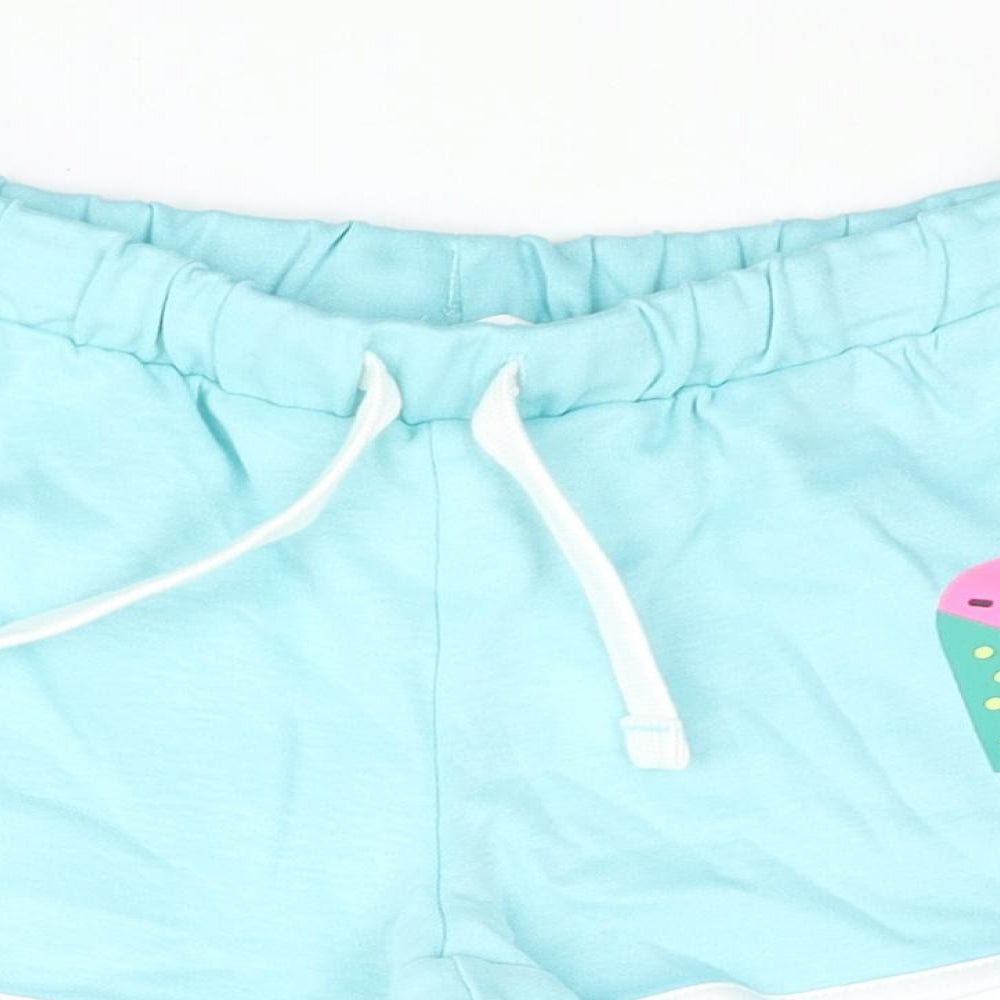 Marks and Spencer Girls Blue Cotton Sweat Shorts Size 6-7 Years Regular Drawstring - Watermelon Lolly