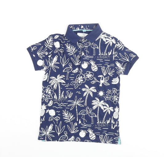 Marks and Spencer Boys Blue Geometric Cotton Basic Polo Size 5 Years Collared Button - Plam Tree Flower Flamigno