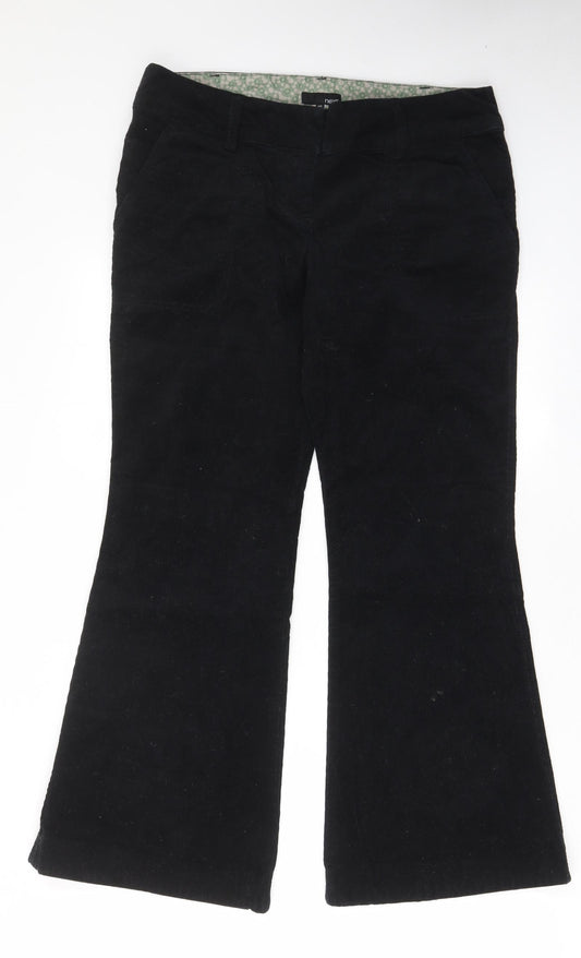 NEXT Womens Black Cotton Trousers Size 14 L29 in Regular Hook & Eye - Pockets, Belt Loops
