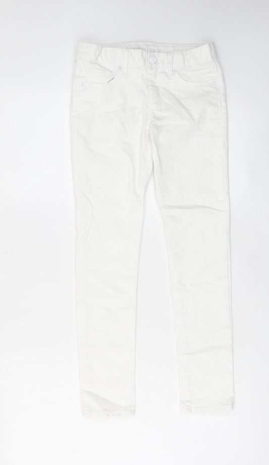 Gap Girls White Cotton Skinny Jeans Size 10 Years L25 in Regular Zip - Pockets, Belt Loops