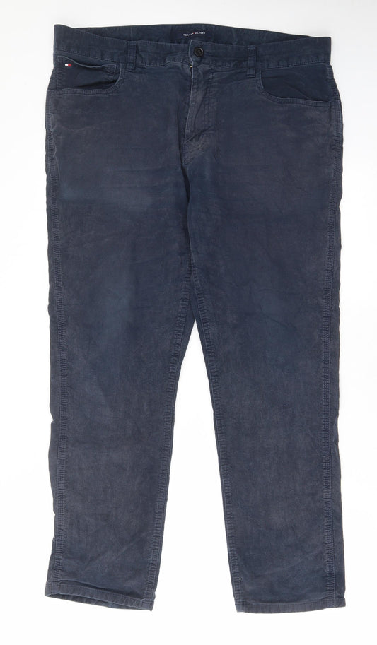 Tommy Hilfiger Mens Blue Cotton Trousers Size 36 in L32 in Regular Zip - Pockets, Belt Loops, Logo