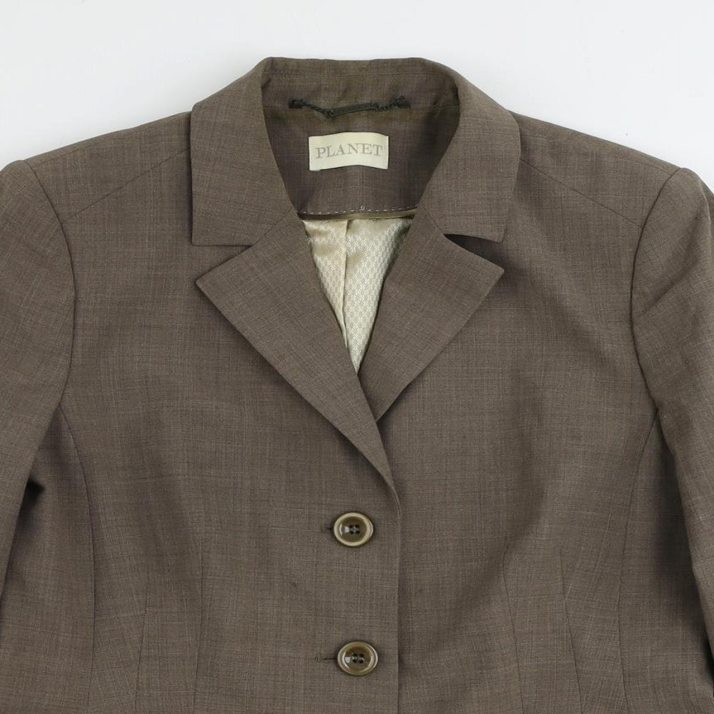 Planet Womens Brown Polyester Jacket Blazer Size 12