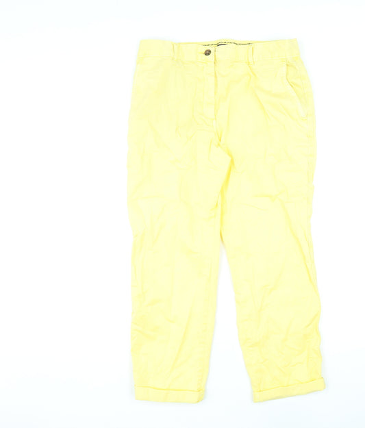 Marks and Spencer Womens Yellow Cotton Cropped Trousers Size 14 L23 in Regular Zip