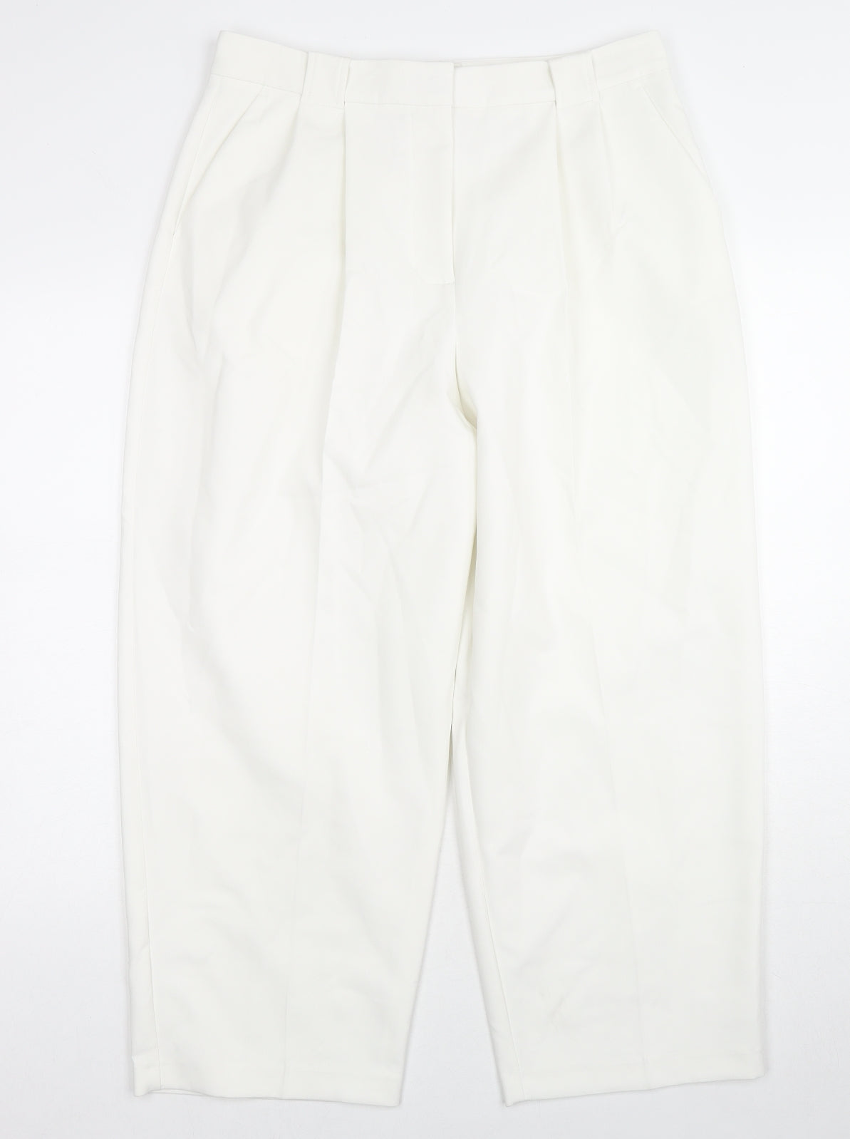 Marks and Spencer Womens White Polyester Trousers Size 14 L25 in Regular Zip
